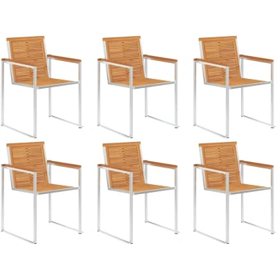 Image of vidaXL Garden Chairs 6 pcs Solid Acacia Wood and Stainless Steel