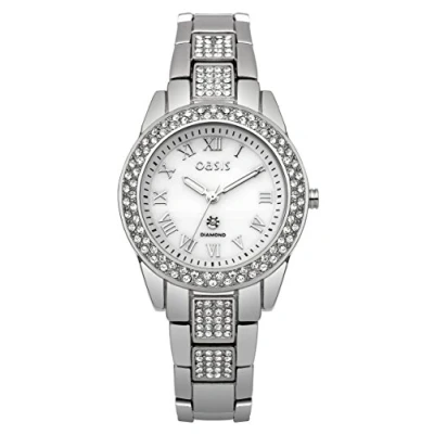 Image of Oasis Women&#039;s Quartz Watch with White Dial Analogue Display and Silver Bracelet B1537