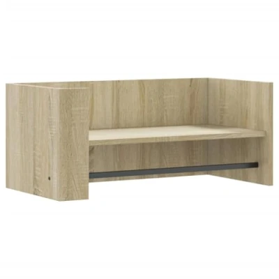 Image of vidaXL Wall Shelf Sonoma Oak Engineered Wood 70.5x35x30.5 cm Floating/Wall Mounted Storage with Hanger Bar for Bathroom, Kitchen, Bedroom Easy Maintenance