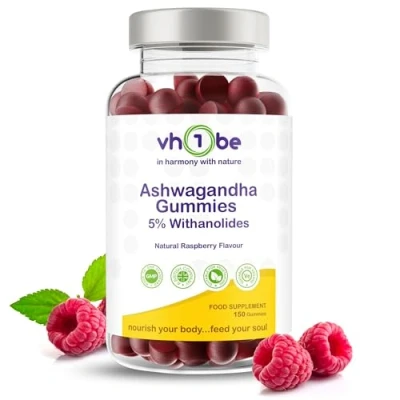 Image of Ashwagandha Gummies 1200mg 150 Vegan with 5% Withanolides Natural Raspberry Flavour by vh1be