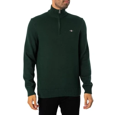 Image of GANT Mens Cotton Half Zip Cream Sweater Green XL