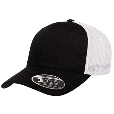 Image of Flexfit Men&#039;s 110 Recycled Trucker Mesh Cap 2 Tone Cap, Black/White, One Size