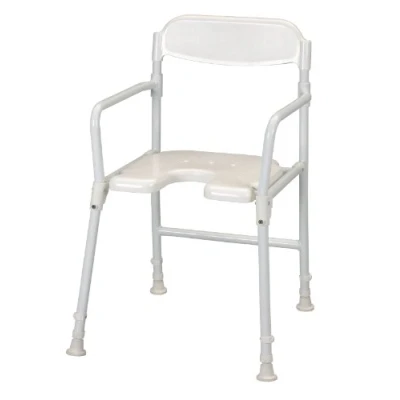 Image of Homecraft White Line Folding Shower Chair, Bathroom Aid, Bath Plastic Backrest, Personal &amp; Professional Care, Adjustable Seat Height (Eligible for VAT relief in the UK)