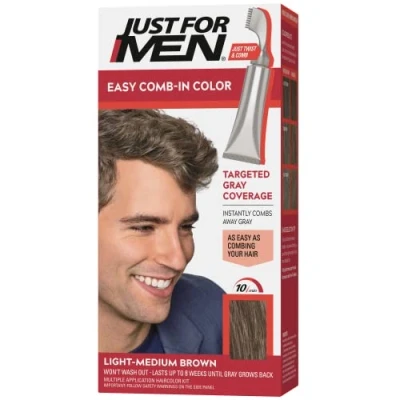 Image of Just For Men AutoStop Men&#039;s Comb In Hair Color, Light Medium Brown