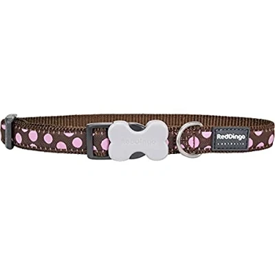 Image of Red Dingo Bucklebone Dog Collar Design, Pink Spots on Brown, Small 15mm