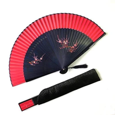 Image of Japanese Chinese silk hand folding fan,handheld foldable rave fan 8.3in