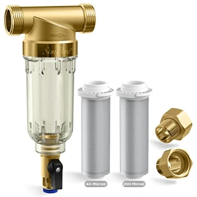 Image of SimPure 40/200 Micron Spin Down Sediment Filter, Reusable Whole House Water Pre Filtration System for City/Well water, 1&quot; MNPT + 3/4&quot; FNPT 3/4&quot;MNPT, BPA Free