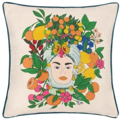 Image of furn. Taormina Floral Piped Cushion Cover, Teal