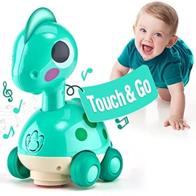 Image of CubicFun Baby Crawling dinosaur Toys for boys Musical Light Interactive Walking Sensory Sound Birthday Present Gifts Kids Toddler Age 0 6 months 1 2 3 Years Old (Green)