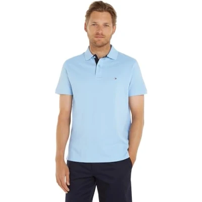 Image of Tommy Hilfiger Men Contrast Placket Reg Polo Short Sleeve Shirt Regular Fit, Blue (Vessel Blue), S