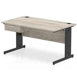 Image of Impulse 1400x800 Desk Grey Oak/Black Cable Managed Leg 1 Dr Fixed Ped