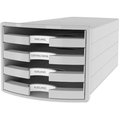 Image of HAN 1013 11 Impuls Drawer Box DIN A4/C4 4 Open Drawers Light Grey