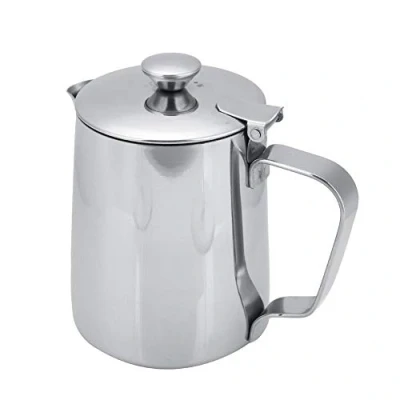 Image of Fdit Stainless Steel Mug Coffee Milk Jug with Lid for Latte Art Office Kitchen (Silver2)