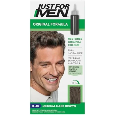Image of Just For Men Original Formula Medium Dark Brown Hair Dye, Targets Only The Grey Hairs, Restoring Colour a Natural Look H40