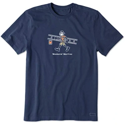 Image of Life is Good Vintage Crusher Graphic T Shirt Weekend Warrior, Darkest Blue, XL