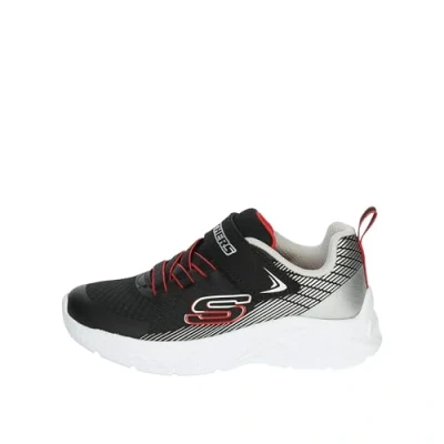 Image of Skechers Boys Trainers, Black Textile/Synthetic/Silver &amp; Red Trim, 10 UK