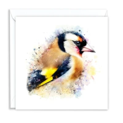 Image of British Goldfinch Wild Birds Watercolour Splash Effect Artistic Blank Greeting Card