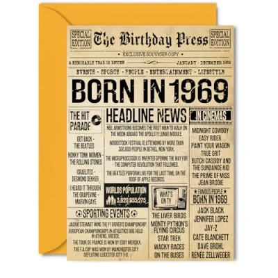 Image of 56th Birthday Card for Women Men Bday Press Newspaper 1969 Happy 56 Cards Dad Brother Neighbour Husband Sister Nanny, 5x7 Inch Greeting