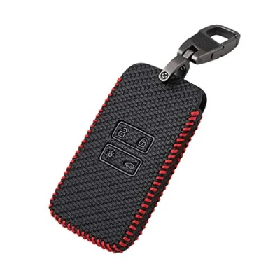 Image of Happyit Carbon Fiber Style Leather Car Key Cover Cases keychain for Renault koleos Kadjar 4 Buttons Keyless Remote Control