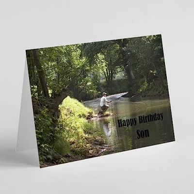 Image of Beebooh cards Male fishing in river Son birthday card