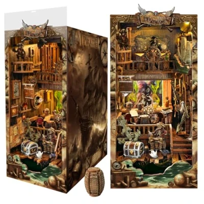 Image of DIY Book Nook Kit 3D Wooden Puzzle, Dollhouse with LED Bookend Crafts Hobbies Gifts