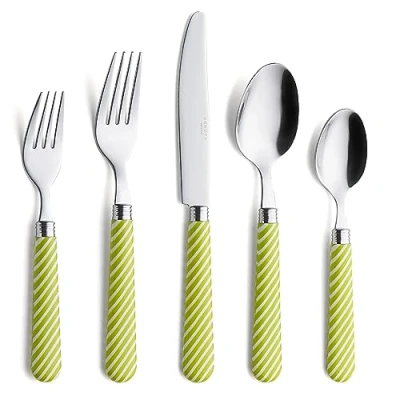 Image of Annova Cutlery Set Stainless Steel with Color Handle 4 x Dinner Knife; Fork; Salad Spoon; Dessert Spoon (Light Green)