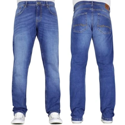 Image of Mens Crosshatch Straight Leg Stretch Classic Regular Fit Essentials Denim Jeans by JEANBASE Mid Wash 42W X 34L