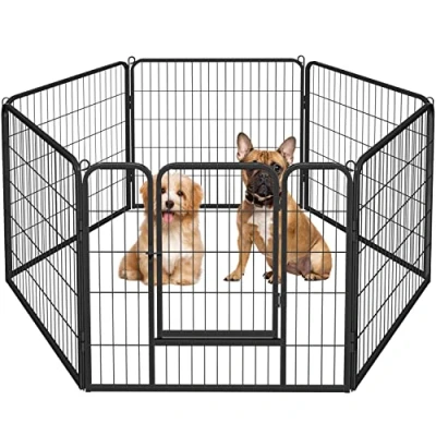 Image of Yaheetech Dog Playpen, 6 Panel Puppy Play Pen Heavy Duty Pet Exercise Fence for Garden/Yard 80cm Height