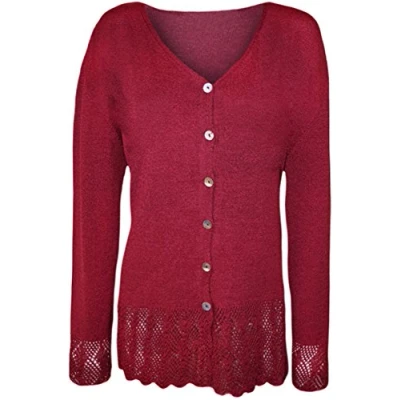 Image of WearAll Plus Size Womens Knitted Button Cardigan Ladies Long Sleeve Crochet Top Wine 14 16