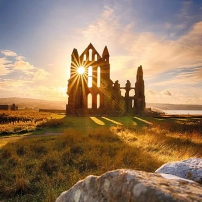 Image of Abacus Cards General Male/Female Blank/Birthday Card Sunset at Whitby Abbey, Yorkshire Eco Friendly &amp; Recyclable From the BBC Countryfile Range