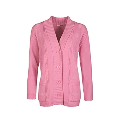 Image of High Street Fashion ® New Womens Ladies Matching Button Long Sleeve Pocket Top Knitted Cardigan Ideal for Casual and Formal wear Size UK 14 16 18 20 22 24 26 28 (16 18, Pink, Numeric_16)
