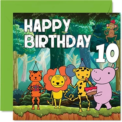 Image of 10th Birthday Card Boy Jungle Happy 10 Year Old Boy, Boys Cards for Him, 145mm x Greeting Son Nephew Grandson Kid Children