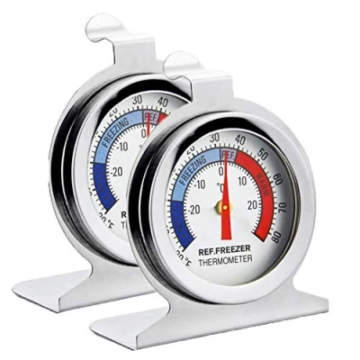 Image of Fridge Thermometer Refrigerator Thermometer,INRIGOROUS Pack of 2 Stainless Steel Dial Fridge/Freezer with Hanging Hook and Retractable Stand (Dial Style)