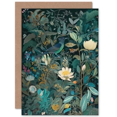 Image of Artery8 Audubon Style Birds in Blooming Wildflower Field Nature Birthday Sealed Greeting Card Plus Envelope Blank inside