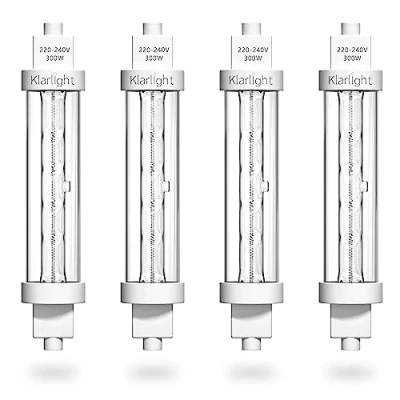 Image of Klarlight 4 PCS R7S Heat Lamp Bulb 300W Gantry Lights Jacketed Food Kit Safe 240v Halogen Lamps for Buffets, Catered Event, Warm White