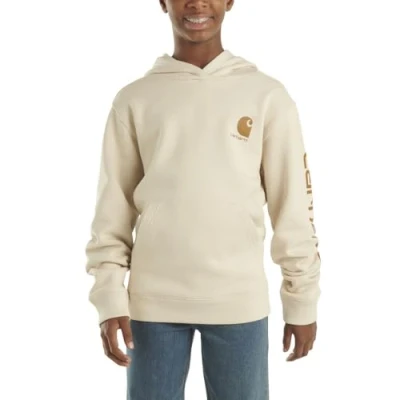 Image of Carhartt Boys&#039; Hoodie Fleece Pullover Sweatshirt, Light Malt Beige, 8