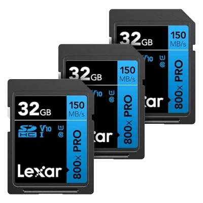 Image of Lexar 32GB (3 Pack) High Performance 800x PRO SDHC UHS I Memory Card, C10, U1, V10, 4K UHD Video, Up to 150MB/s Read, for Point and Shoot &amp; Mid Range DSLR Cameras, HD Camcorders (LSD0800P032G B3NNU)