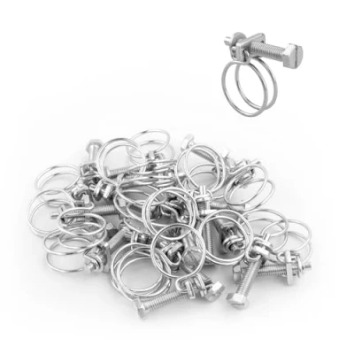 Image of KCT 20 Pack 15 18mm Double Wire Hose Pipe Clamps Universal Adjustable Metal Clips for Fuel/Air Line/Tube/Plumbing/Hosepipe