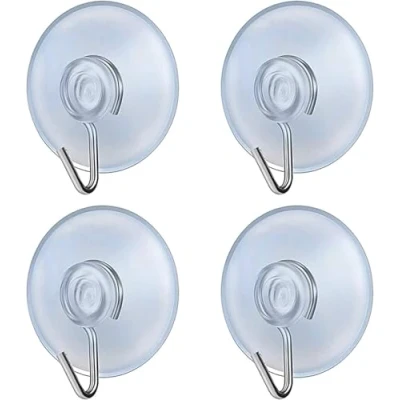 Image of fiXte Suction Cup Hooks Clear PVC Sucker Pads 30mm Kitchen Wall Hangers Window Hook No Drill for Glass Tile Door Bathroom Shower Christmas Lights Hanging Wreath (Pack of 4)