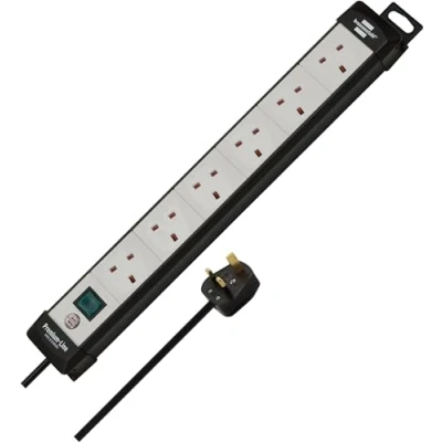 Image of Brennenstuhl Premium Line extension socket 6 way black/lightgrey 3m 05VV F 3G1,25 with switch *GB*