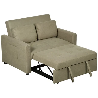 Image of HOMCOM 2 Seater Sofa Bed Convertible Settee with Cushions, Pockets, Brown