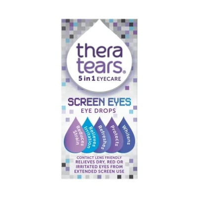 Image of TheraTears Screen Eyes Eye Drops Relieves, Refreshes and Whitens Dry, Red or Irritated from Extended Use Contact Lens Friendly 5 in 1 Care 10ml