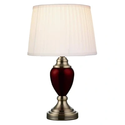 Image of Lighting Supermarket Malham Small Touch Control Table Lamp with Ivory Pleated Shade Red &amp; Antique Brass