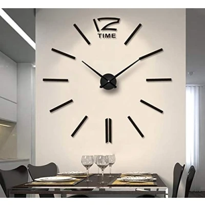 Image of FAS1 Modern DIY Large Wall Clock Big Watch Decal 3D Stickers Mirror Effect Acrylic Home Office Removable Decoration for Living Room Black (Battery NOT Included)