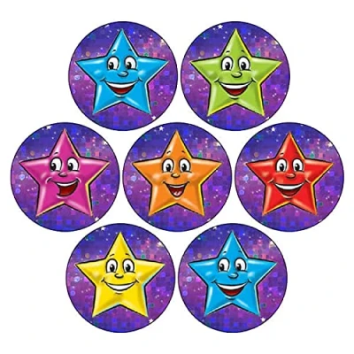 Image of 175 Holographic Sparkly Smiley Star School Praise Teachers Stickers 20mm Primary Teaching Services