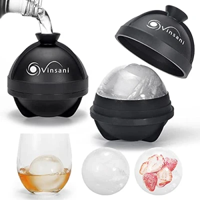 Image of Vinsani 2 Pack Ice Cube Ball Moulds Reusable Sphere Shaped Maker Makes 2.5 Inch Large Balls for Whiskey &amp; Cocktails