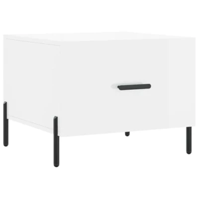 Image of vidaXL Coffee Table in High Gloss White, Modern Design with Storage Drawer and Sturdy Iron Legs for Living Room Decor