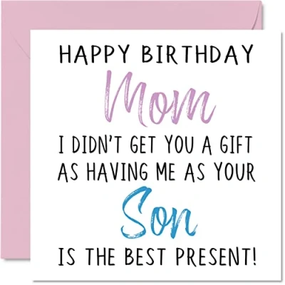 Image of Funny Birthday Cards for Mom from Son Happy No Gift Card Son, Baby Boy, Mommy, Mum, Mama, Mamma, Mother Gifts, 145mm x Womens Greeting