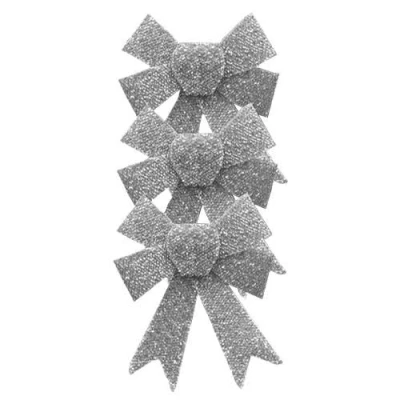 Image of Silver &amp; White Christmas Tinsel Bows Pack of 3