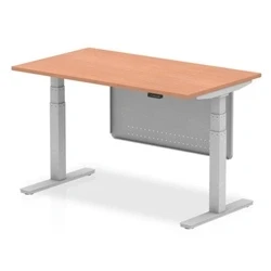Image of Air 1400x800 Height Adjustable Desk Beech Silver Leg Modesty Panel